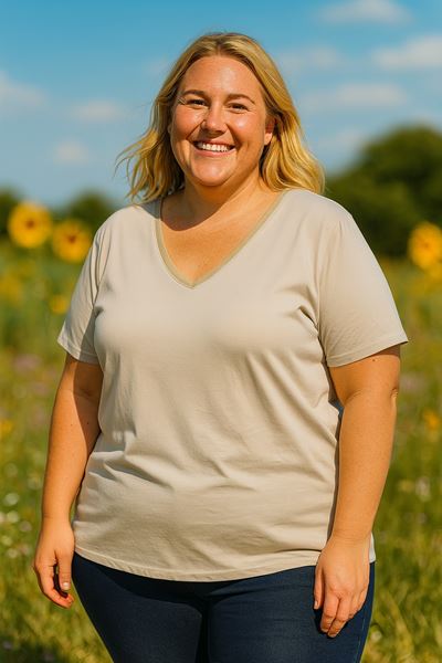 Picture of CURVY GIRL V NECK COTTON T SHIRT